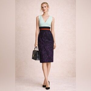 J. MENDEL‎ PARIS V-neck Sheath Dress ColorBlock Blue Black Purple Size 2